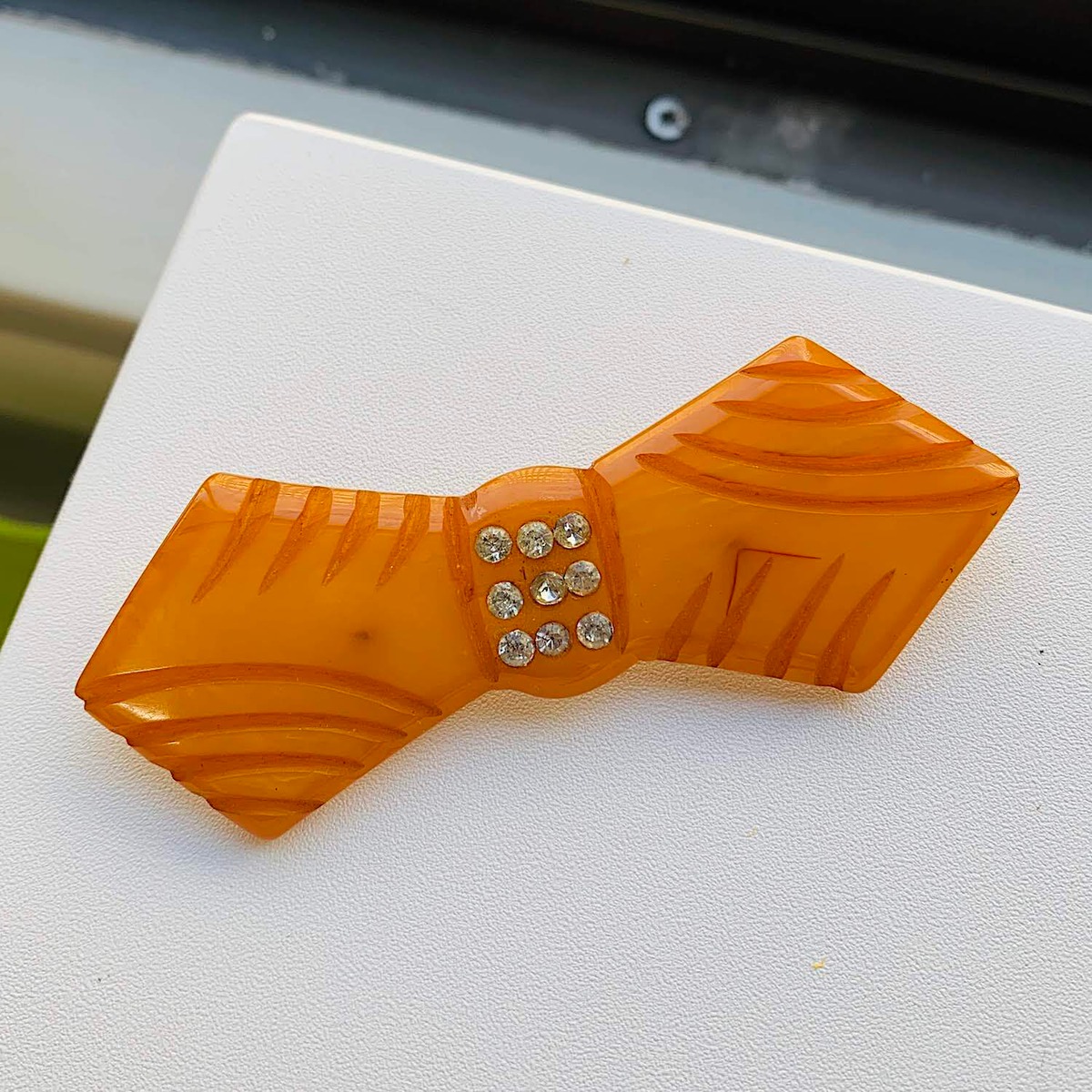 BAKELITE orange bow brooch ベークライトブローチ（オレンジリボン 