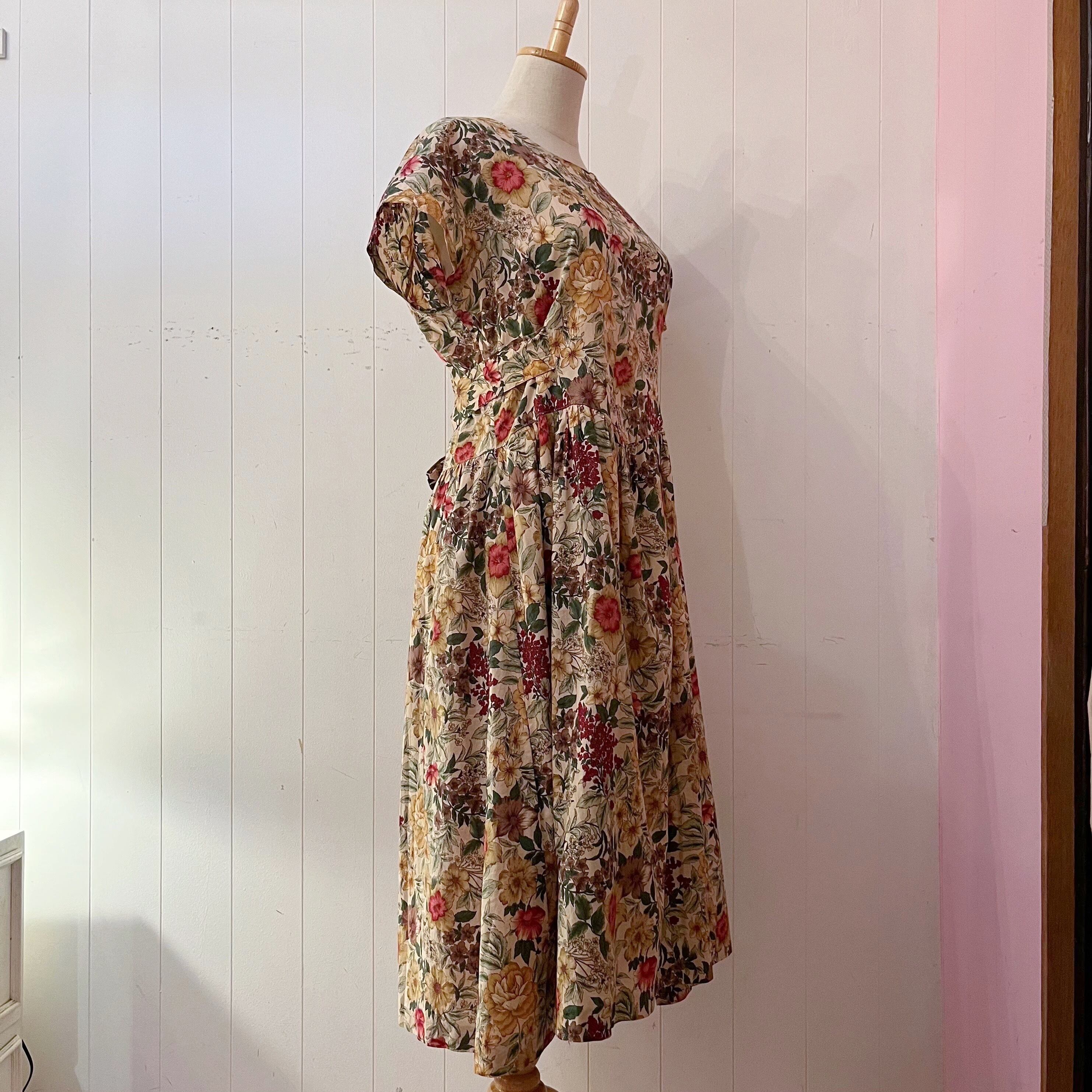 botanical flower waist ribbon one-piece