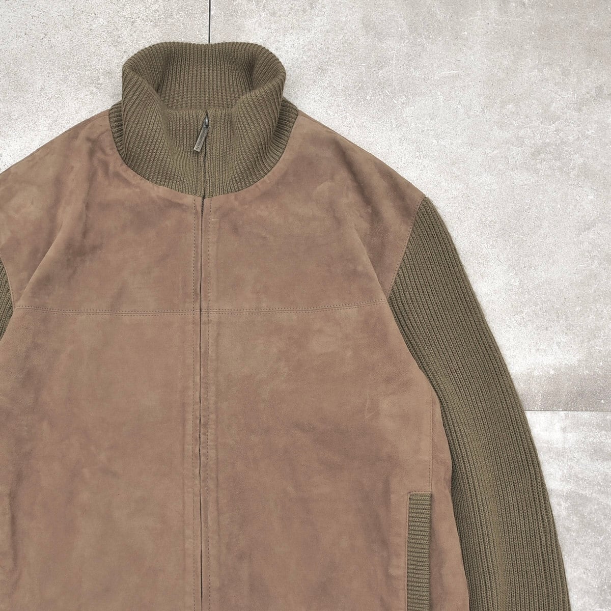 Suede leather & knit switching jacket