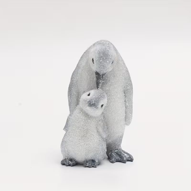 シルバー925．ペンギン置物( 未使用)No.カ186. 置物 オブジェ ペンギンの親子 グリッター シルバーグレー リアル