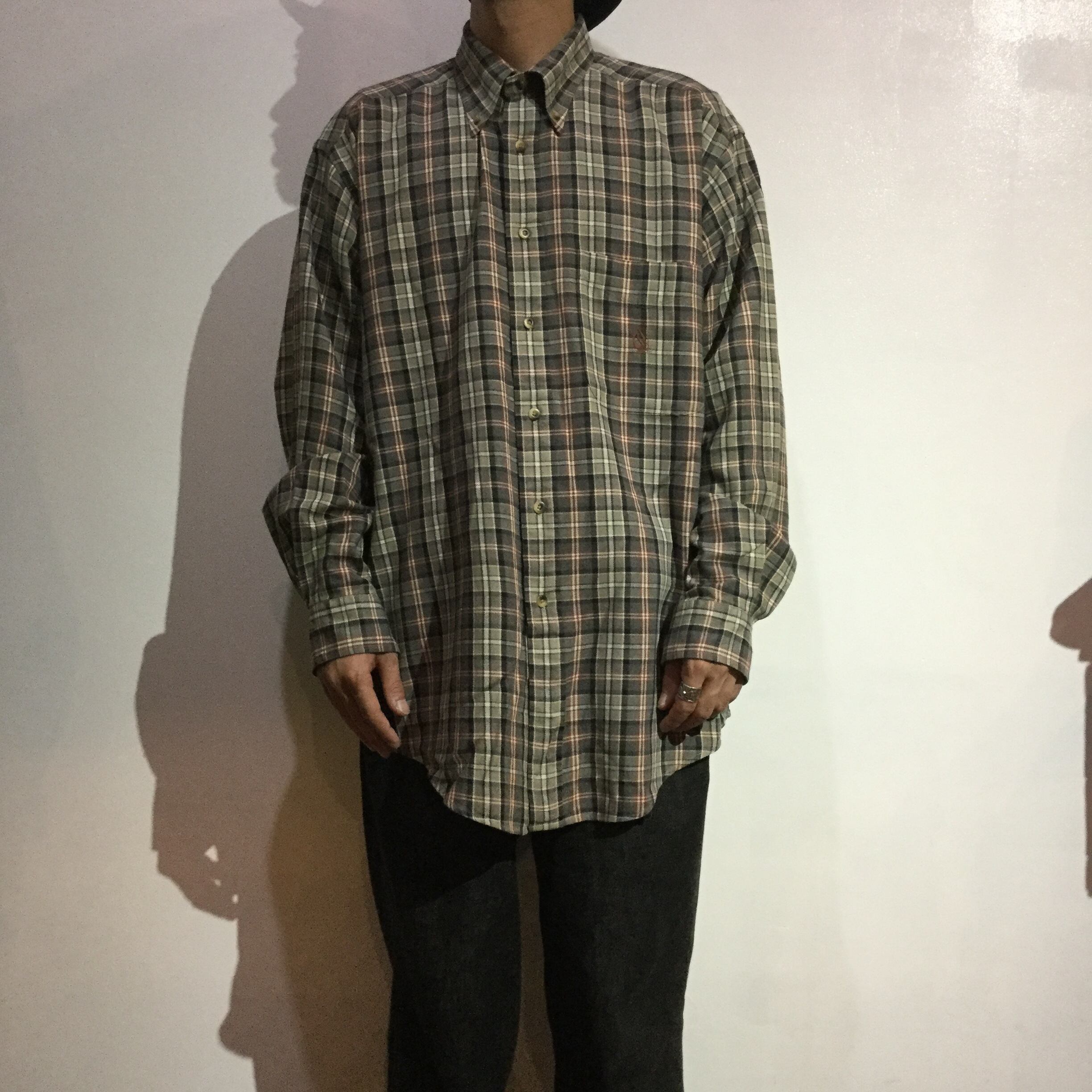 送料無料』90s NAUTICA 旧小文字タグ 長袖チェック柄シャツ 