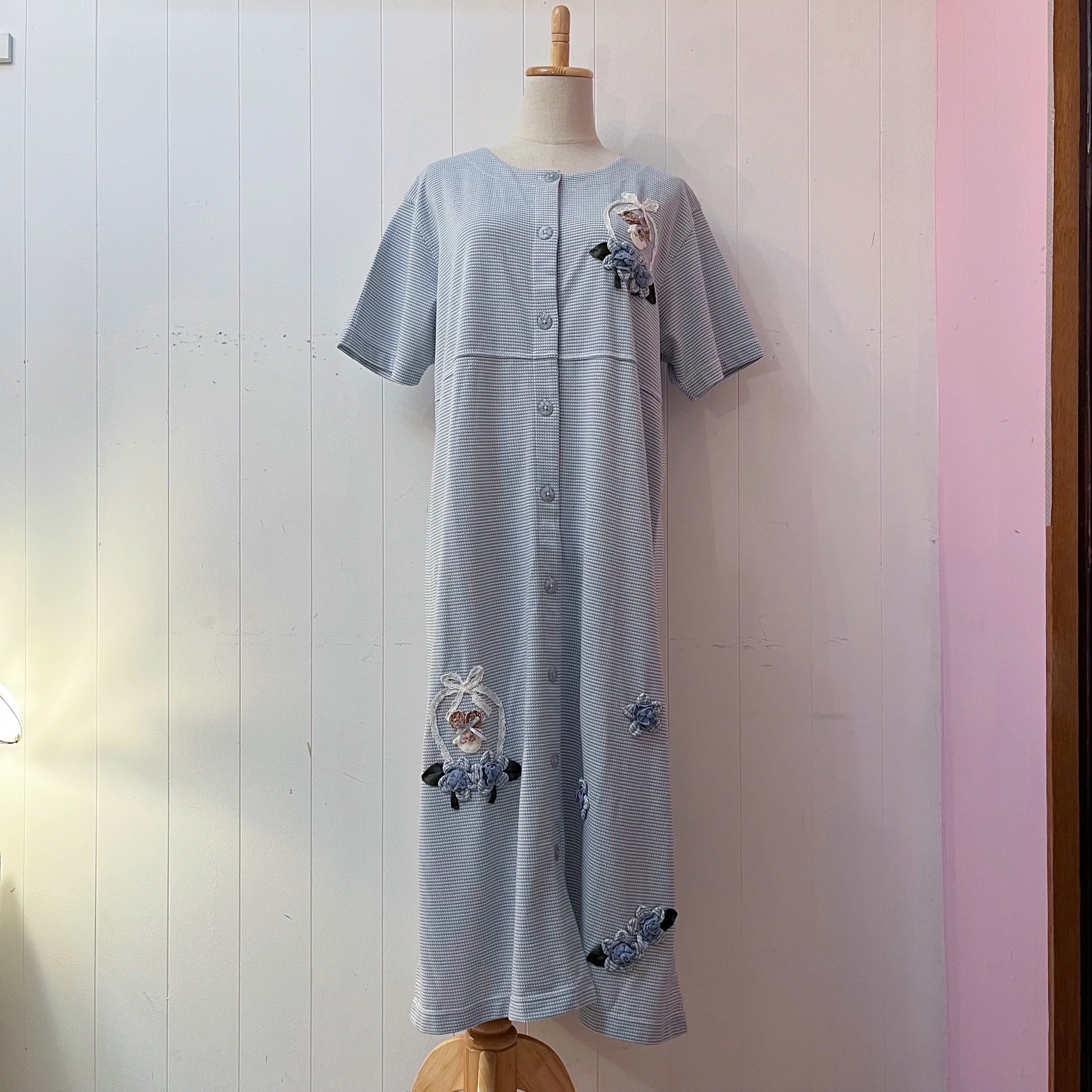 doll applique light blue one-piece