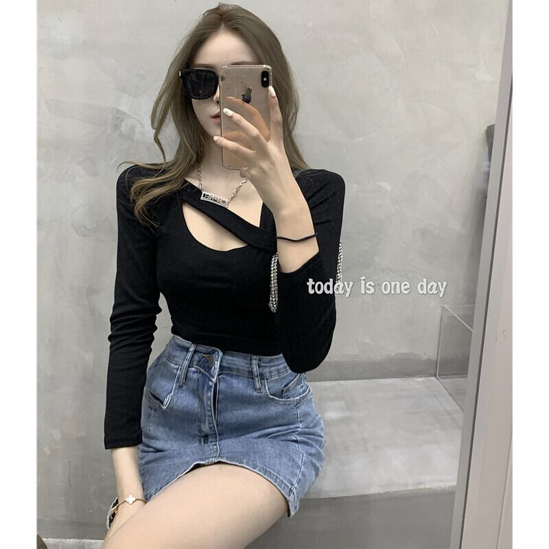 Tシャツ オータム薄手ショートブラックトップス ロング 秋物 ガールズファッション74859800019