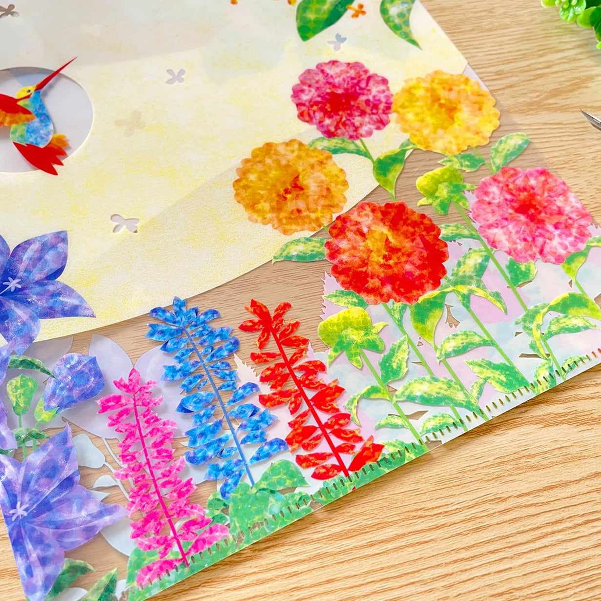 花とハチドリのクリアファイル〈A4サイズ〉クリアホルダー 文房具 書類