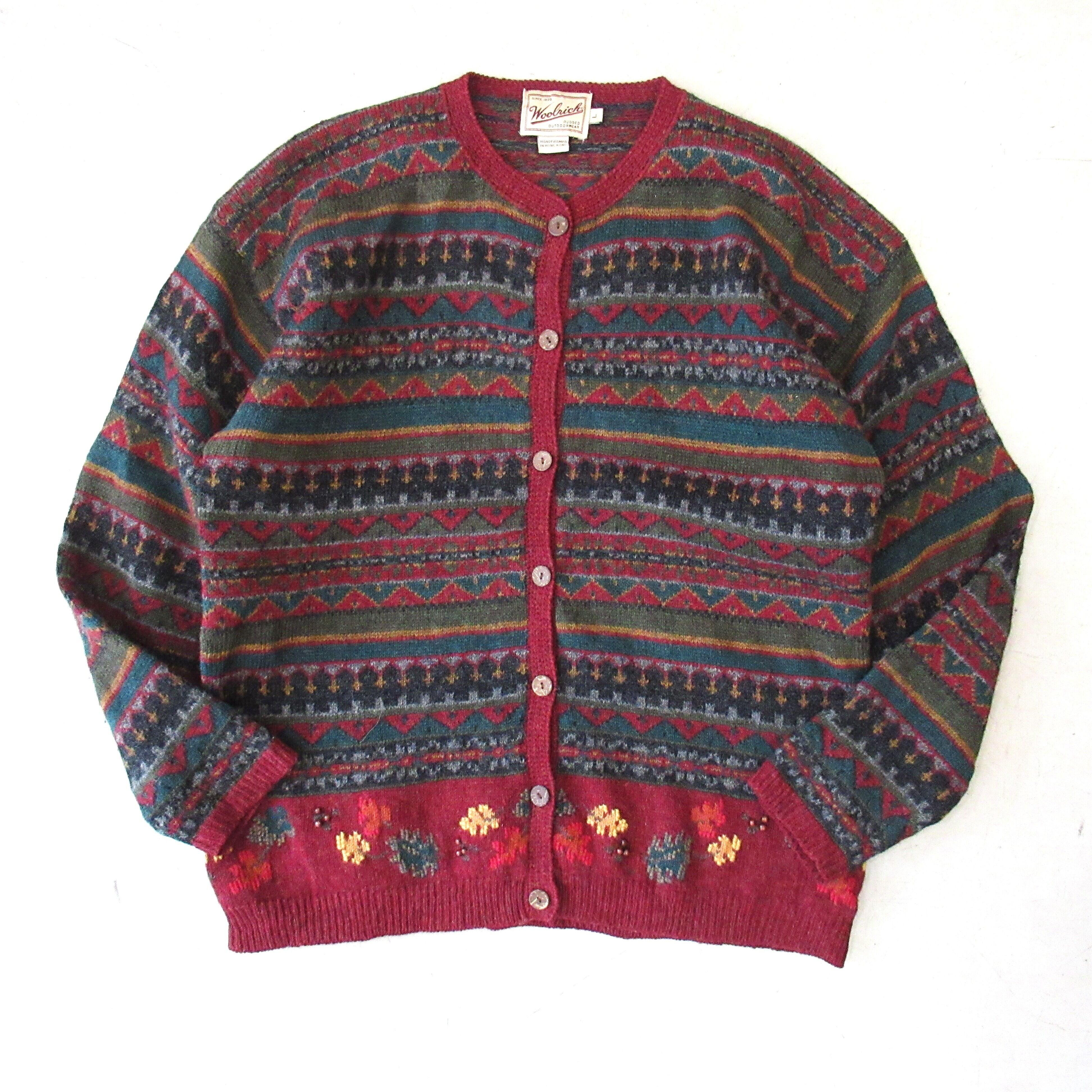 90S Woolrich Allpattern Wool Cardigan【WOMEN`S L】（実寸メンズL