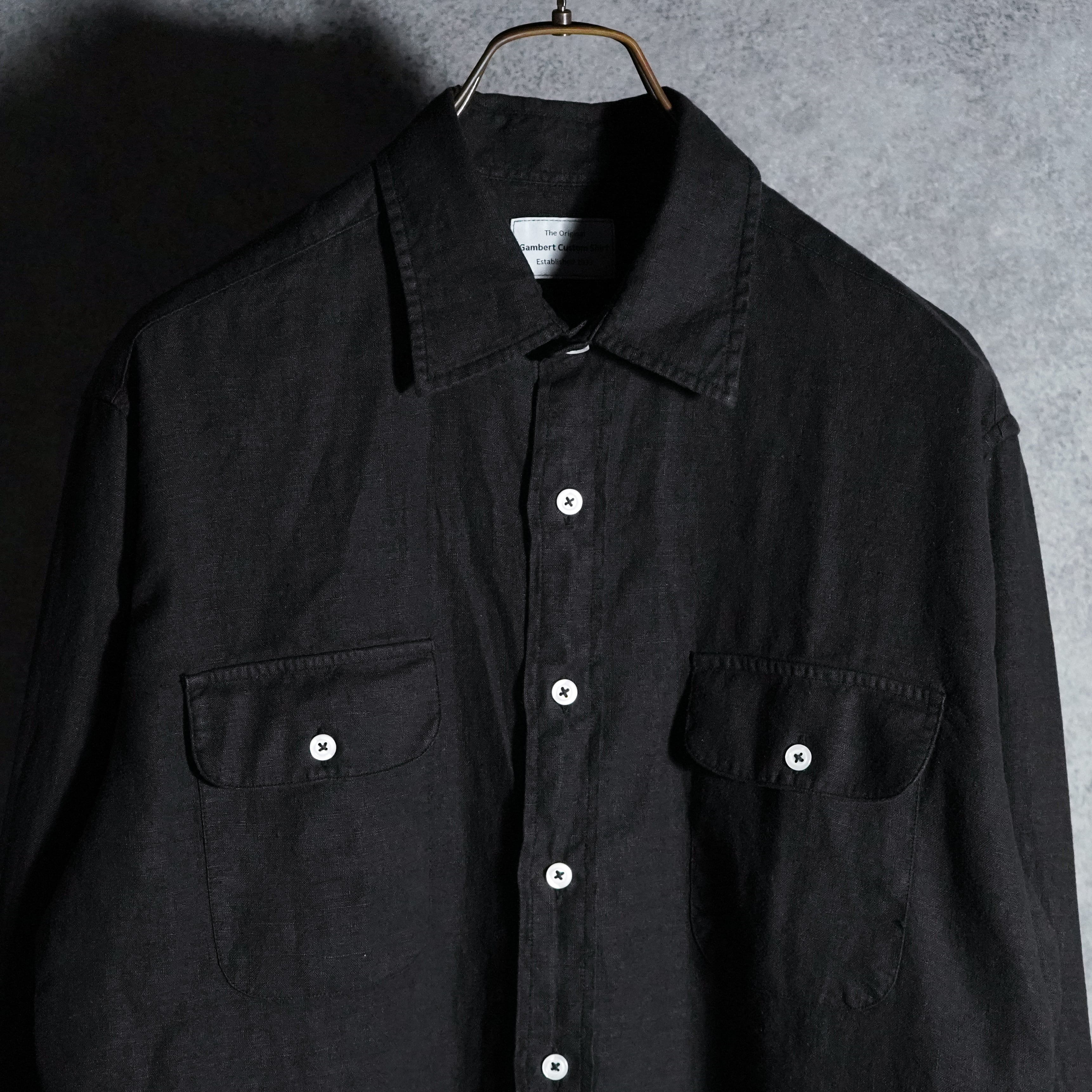 GAMBERT CUSTOM SHIRTS Linen Double Flap Pocket Black ギャンバート