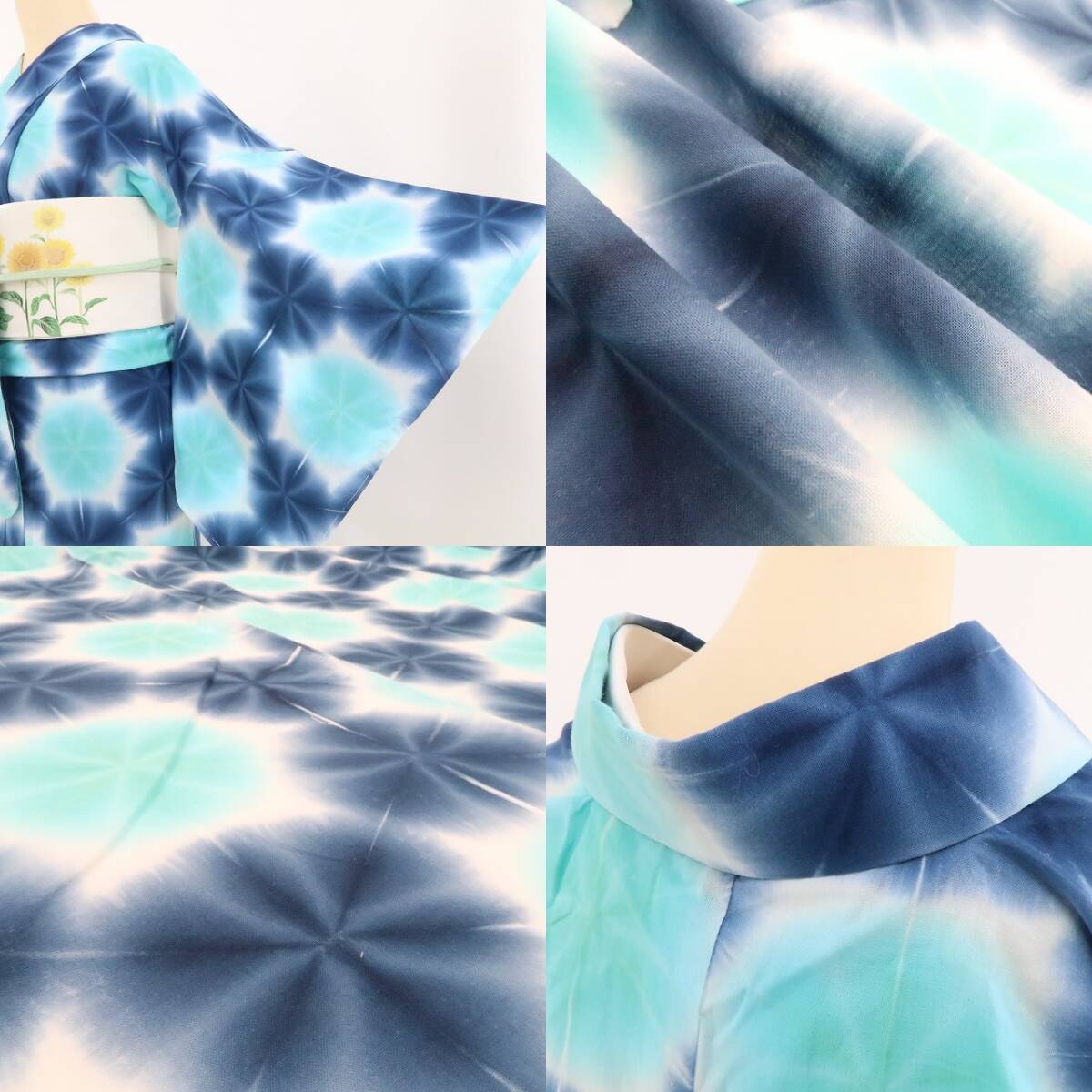 新品 雪花絞り 板締め絞り 夏着物 仕付け糸付“アイスダンス”高級浴衣 3893