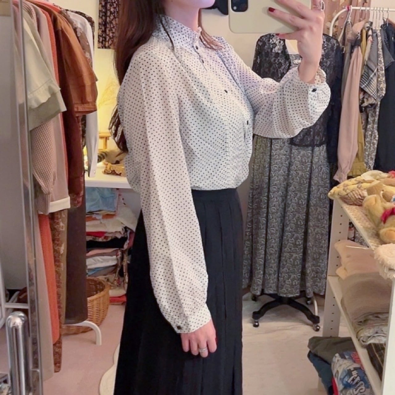 black dot stand collar blouse