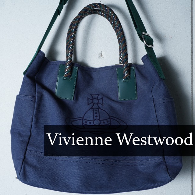 Vivienne Westwood】ヴィヴィアンウエストウッド オーブロゴ レザー Vivienne Westwood 2way トートバッグ ネイビー