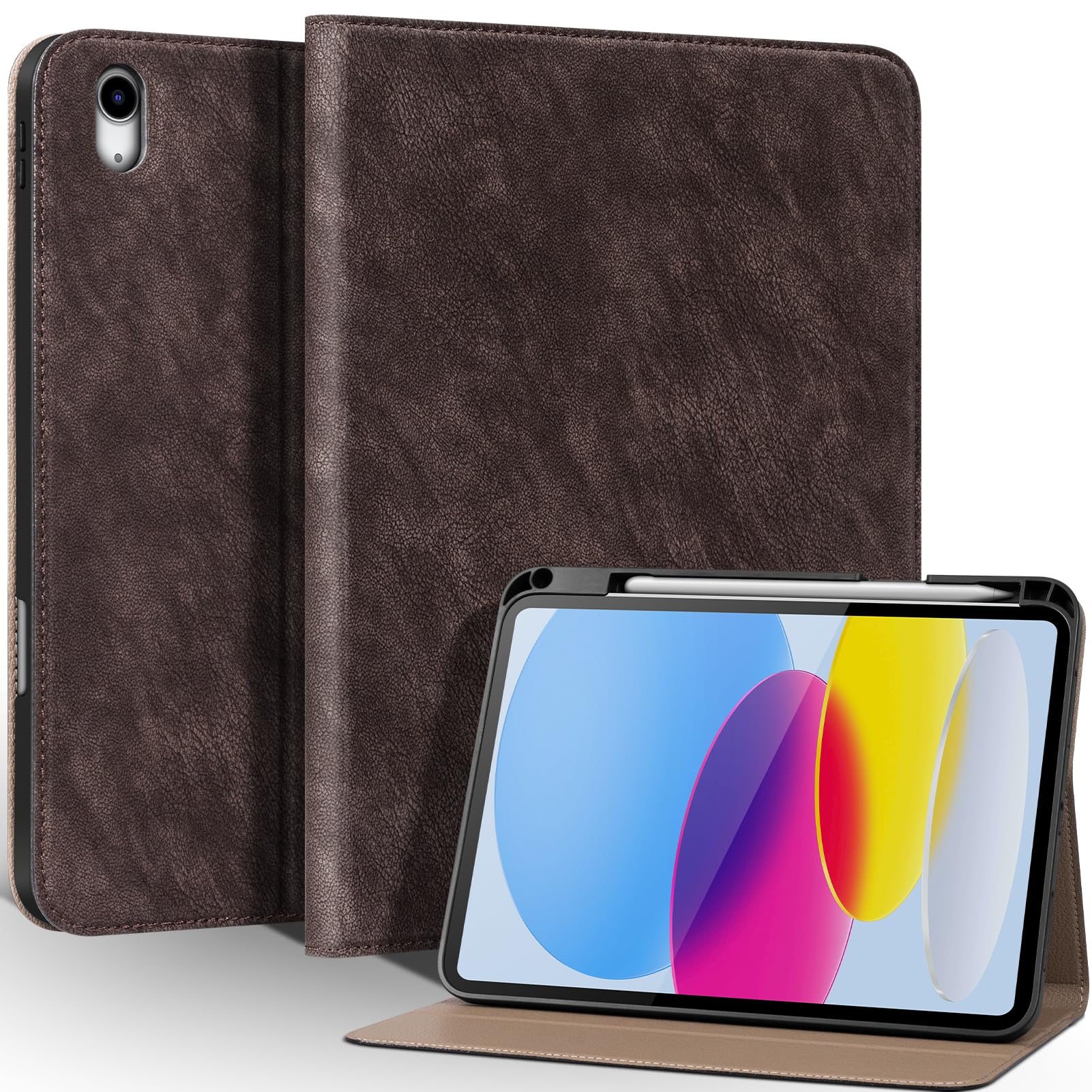 Gexmil iPad (A16) 第11世代 11インチ 2025年モデル / iPad 第10世代 10.9インチ 2022年モデル用 タブレットケース 保護カバー ペン差し マグネット式フタ キズ防止 自動スリープ/ウェイク機能 ダークブラウン