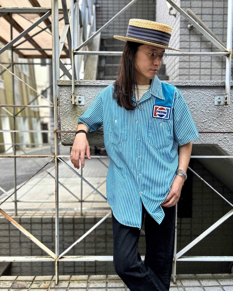 Vintage S/S open collar work shirt [PEPSI] [1970s-] REVERSIDE