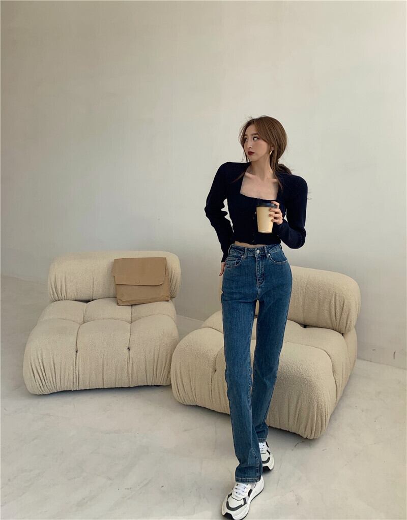 ジーンズ ハイウェストウェストスリムブラックスプリングパンツ 春物 ブラックストロベリース74437753053