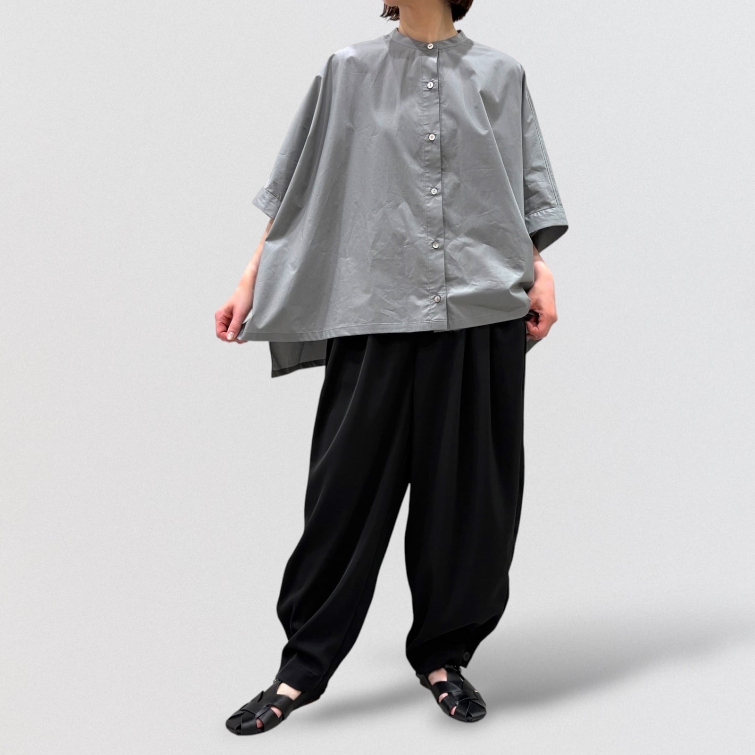 mizuiro ind half slv stand collar wide shirt | CoCo Cuore