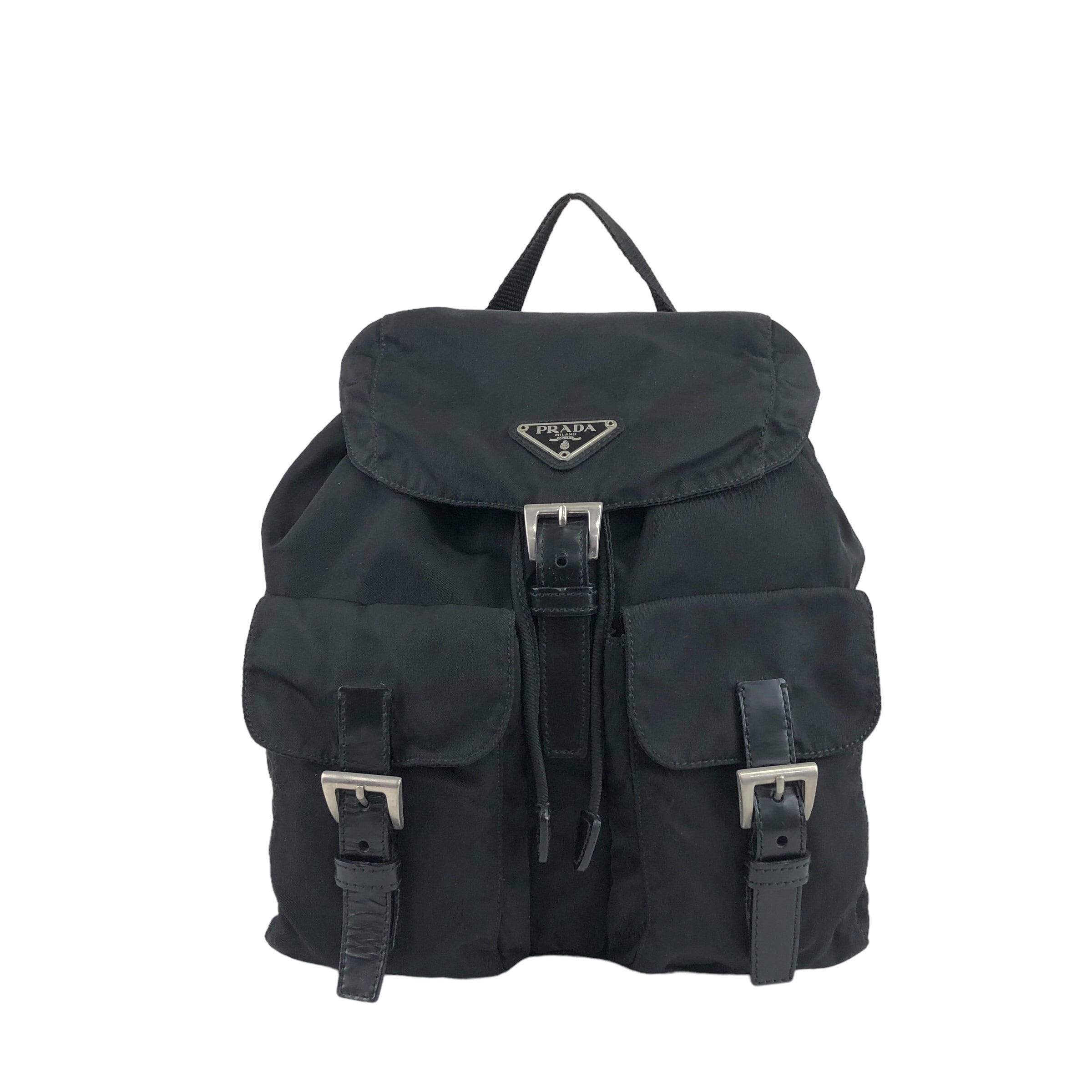 PRADA ナイロン トライアングルロゴ ダブルポケットリュック ブラック PRADA プラダ バックパック ブラック トライアングルロゴ ナイロン