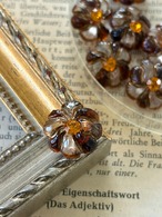 18mm Japanese ヴィンテージボタン フラワー ブラウン×クリア ストーン アクセサリーパーツ 装飾材 カルトナージュ