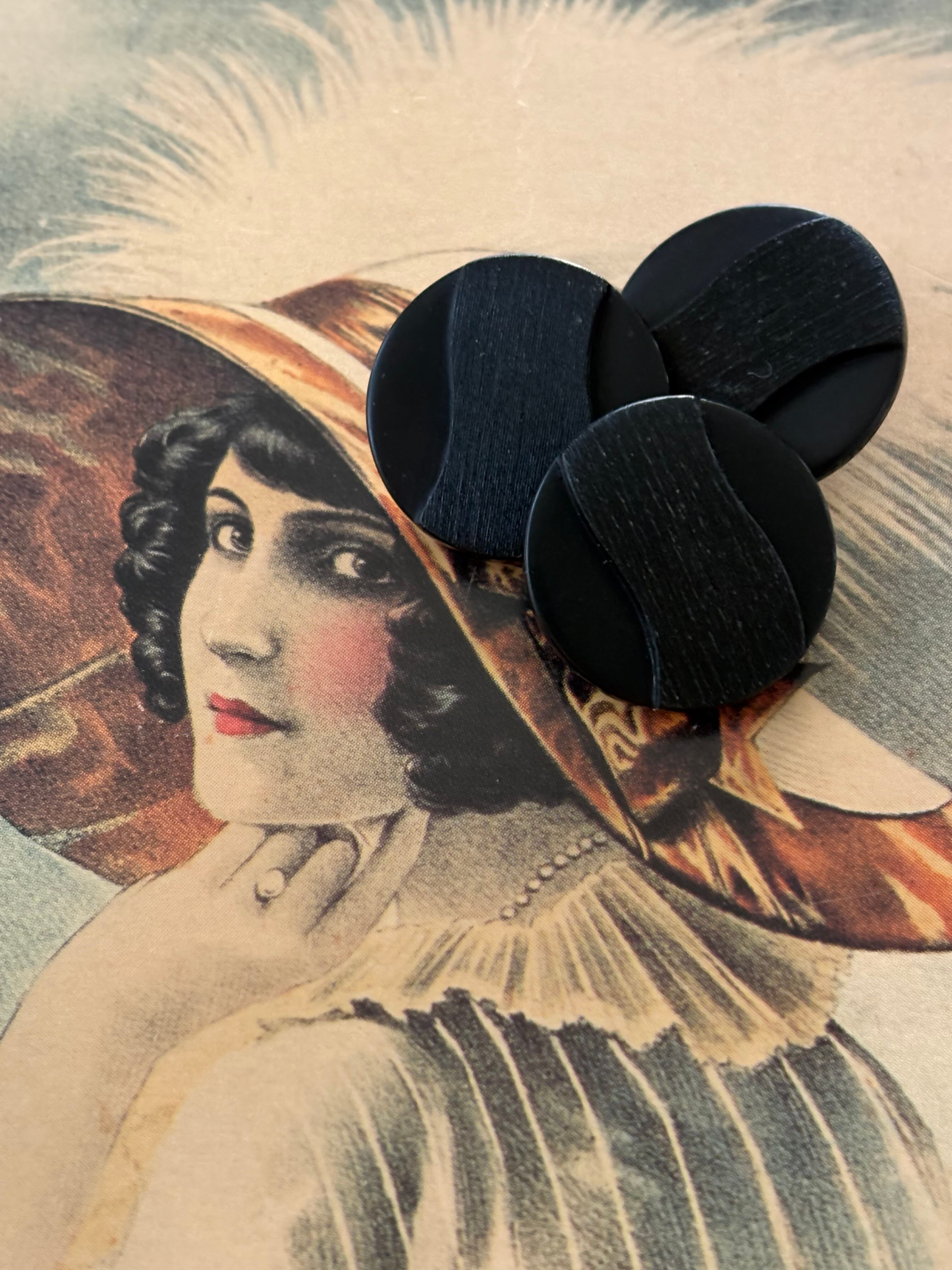 20mm Japanese ヴィンテージボタン ブラック シンプルモダン カボション 昭和レトロ アクセサリーパーツ 装飾材