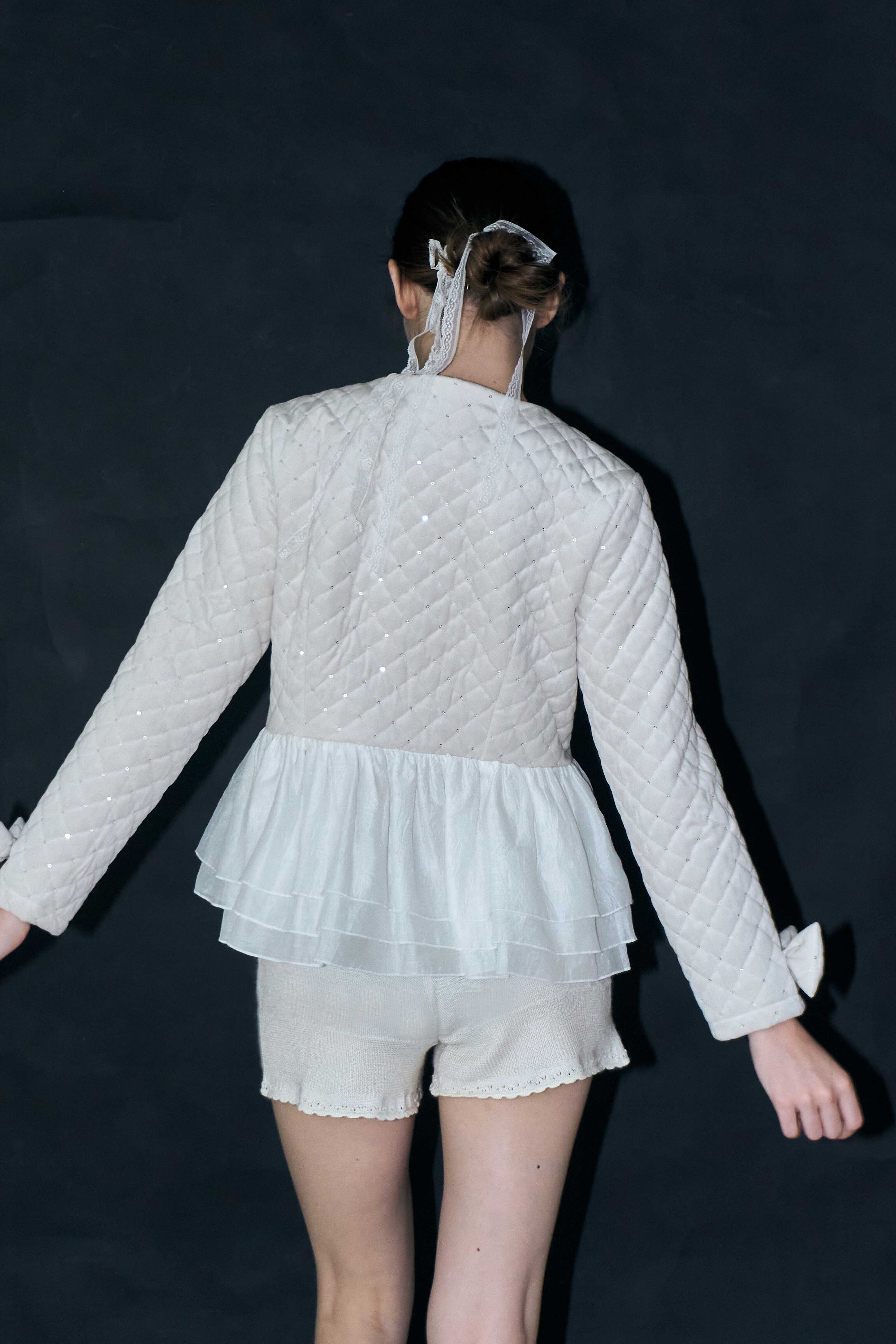 ラスト1点】glitter ribbon jacket -white- | mieya mieya
