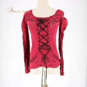 社交ダンス バレエ 衣装 スタンダード ノーソーイングニット トップス レッスンウェア 黒 赤 ブラック系 レッド系 花柄 レース リボン 長袖 軽いフィット感 エレガント おしゃれ 楽な着心地 大人用 衣装用 トップス レディース 通常着 ダンスウェア 練習着 伸縮素材 柔らかいデザイン カジュアル 楽器着用 フラワーレース シルエット 着回し センスある