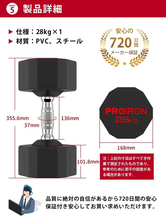 PROIRON 鋼 ダンベル だんべる 28kg 1個 鉄アレイ ﾀﾞﾝﾍﾞﾙ 哑铃 dumbelll set 家庭用および商業用に適しています