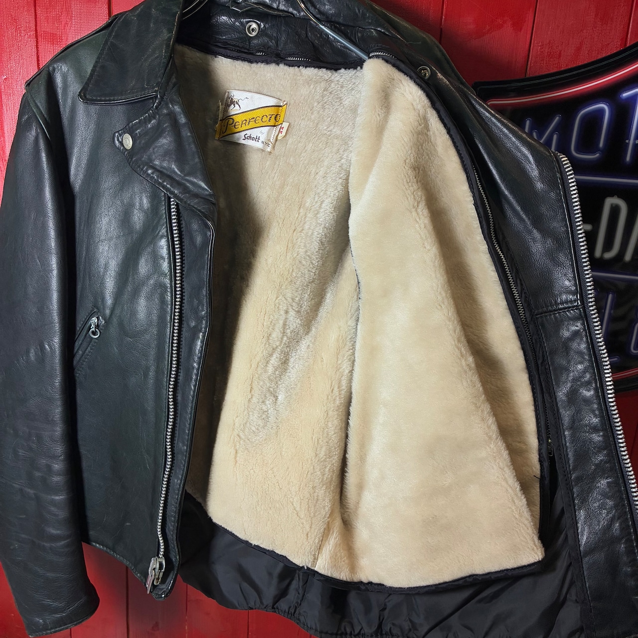 70s Schott 本革ダブルライダースジャケット　レザージャケット　パイソンタグ　取り外しライナー