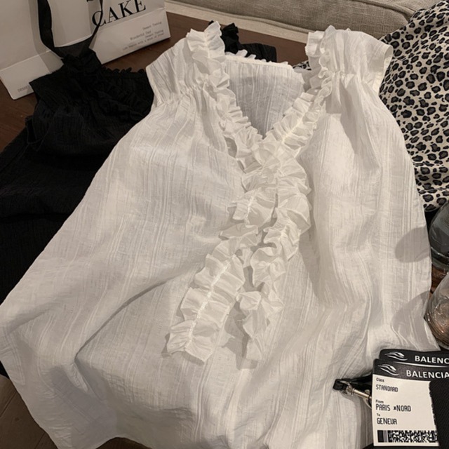 ノースリーブフリルVネックブラウス　M0361