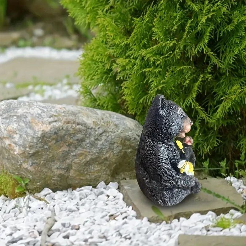 クマの親子 ソーラーライト 置物 ガーデンオーナメント レジン製 LED