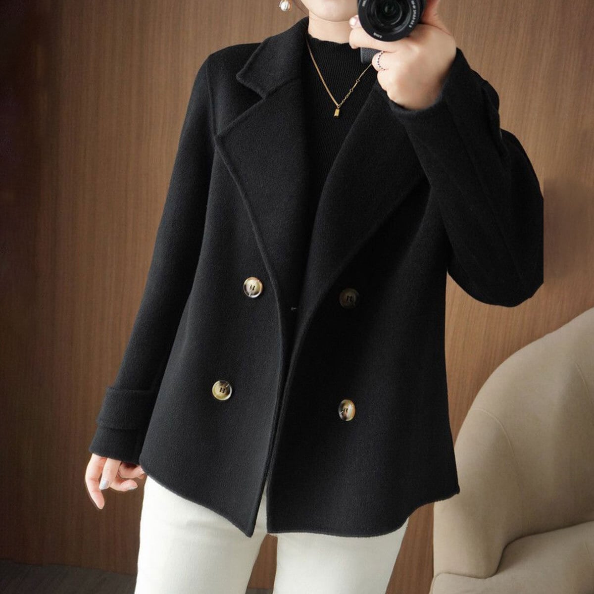 ウールタッチ テーラード ジャケット アウター レディース 秋冬 韓国 防寒 保温 微起毛 大人 きれいめ 通勤 ビジネス オフィス シンプル カジュアル ショート丈 上品 大人可愛い 大人女子