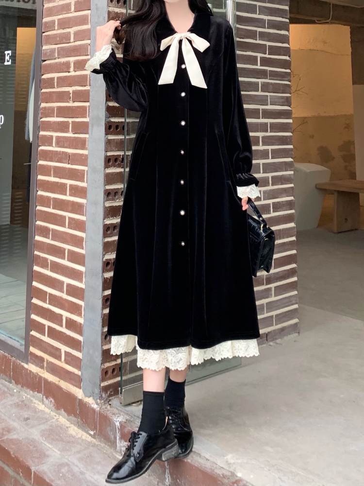 ベルベット素材で高見えコーデ ビッグリボンベルベットワンピース ミディ丈 フォーマル 可愛い パーティ 大人 きれいめ 上品 デート お呼ばれ 女子会 大きいサイズ 韓国 CH9506