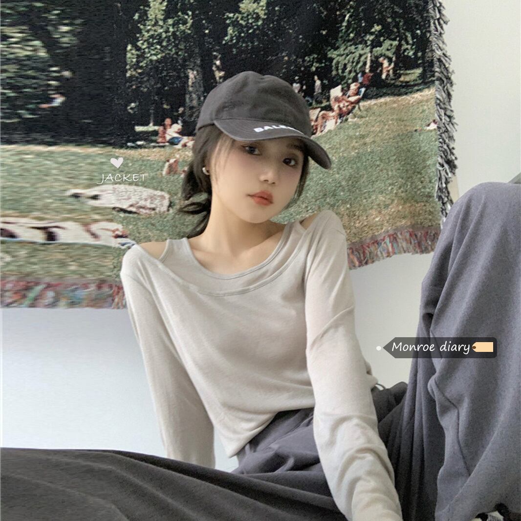 ルーズTシャツ シャツ オータム薄手 ロング 秋物 モンロー15596438103