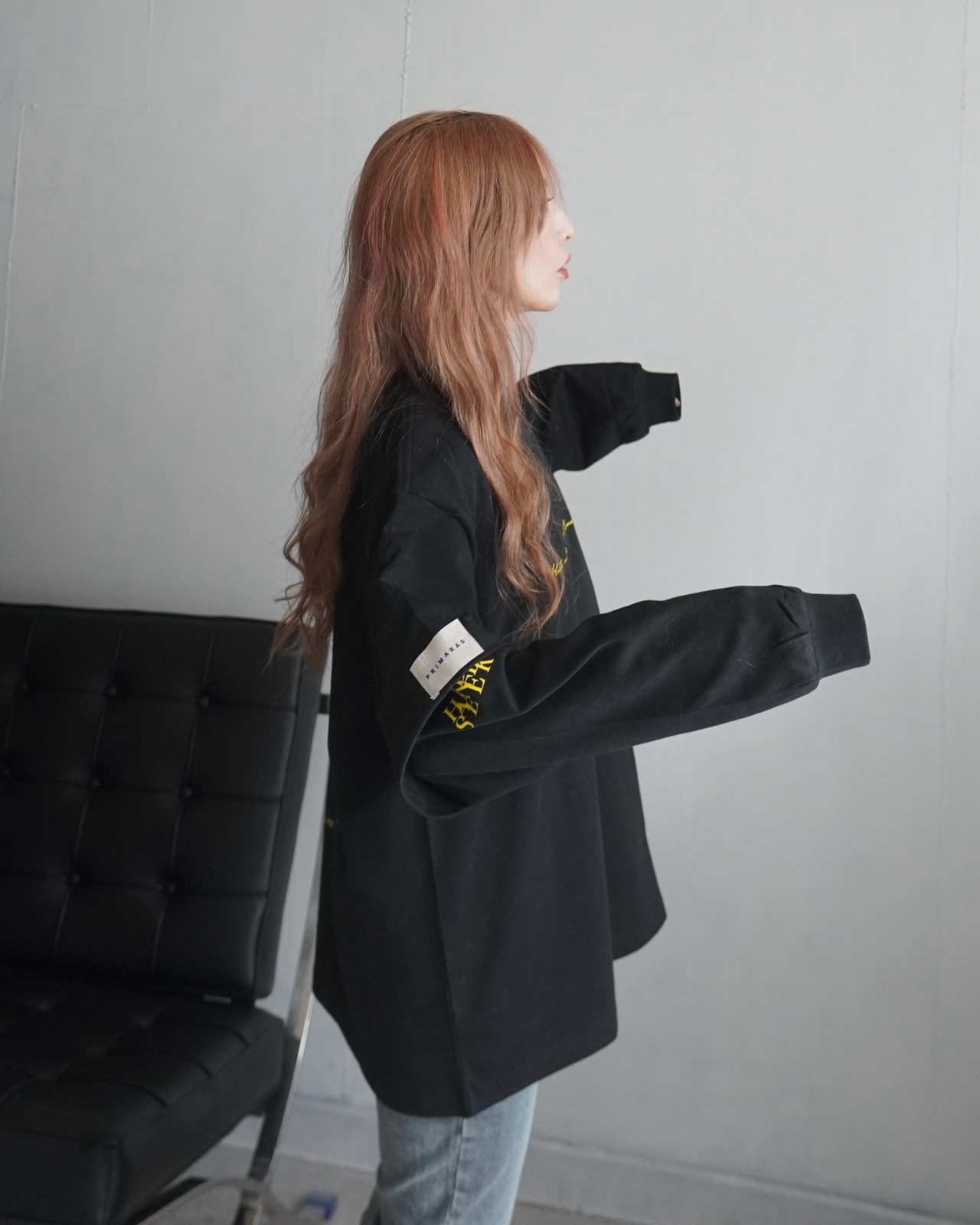 【HIDE AND SEEK 24-25NEW/REVAIVAL】Patch layered designロンTスウェット／ブラック