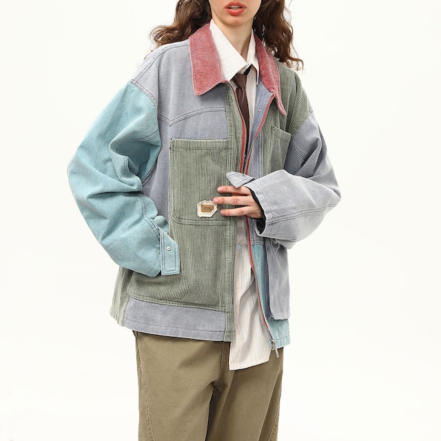 カラーブロックパッチワークジャケット R00827