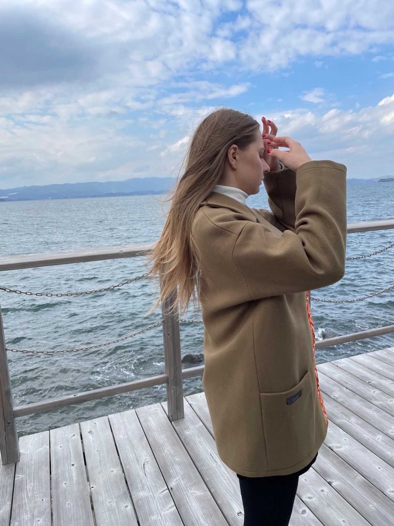 ウクライナ産カシミヤ100%ロングコート　手刺繍（モスグリーン）グラージュ・ニジンカ刺繍 - 8