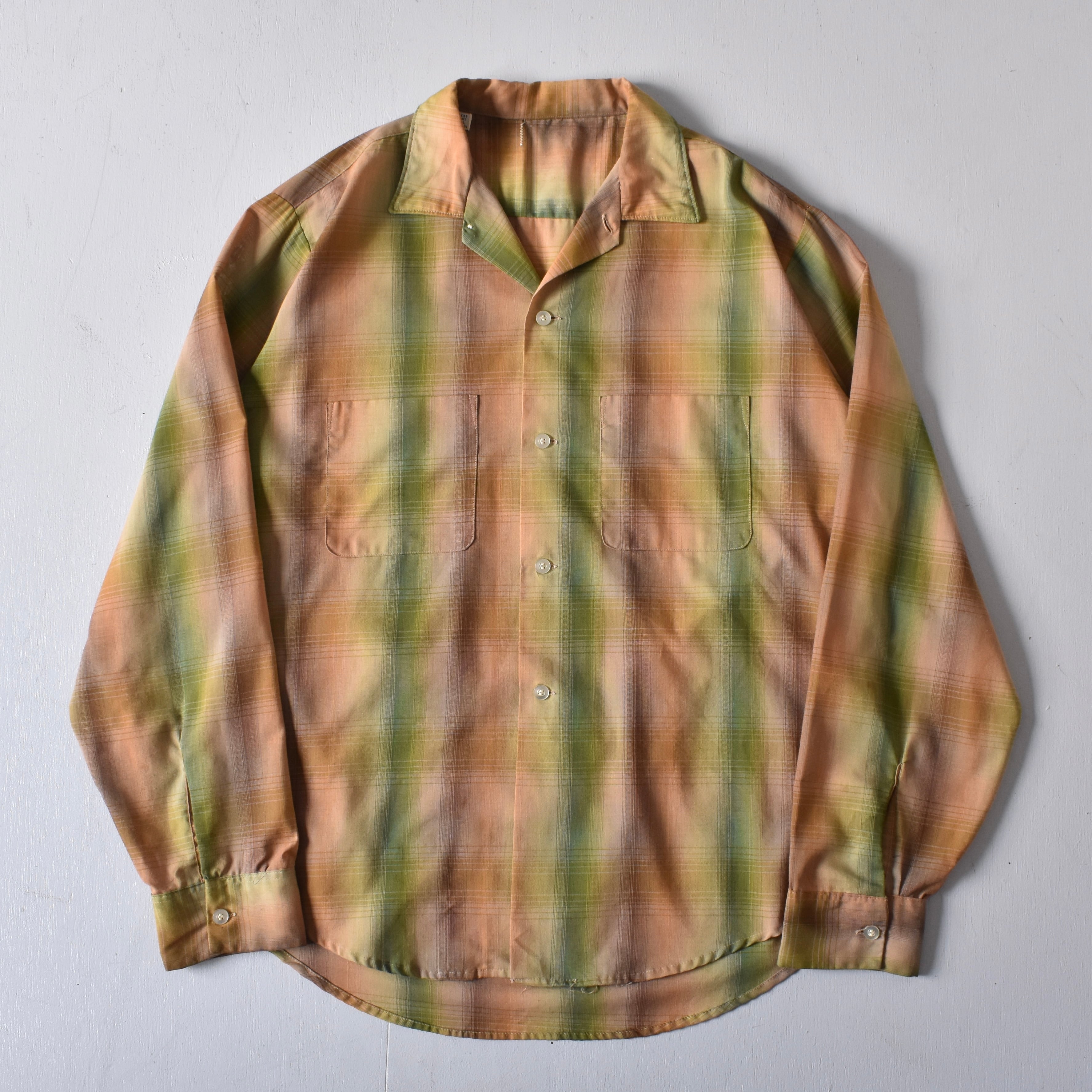 VINTAGE】 60's~70's Ombre Stripe Open Collar Shirt l/s | FINCH