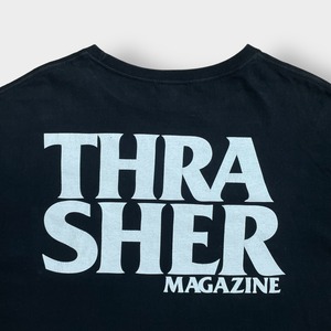 【THRASHER】バックプリント ワンポイント ロゴ ポケットTシャツ ポケt プリント L クルーネック スラッシャー スケボー 半袖 US古着