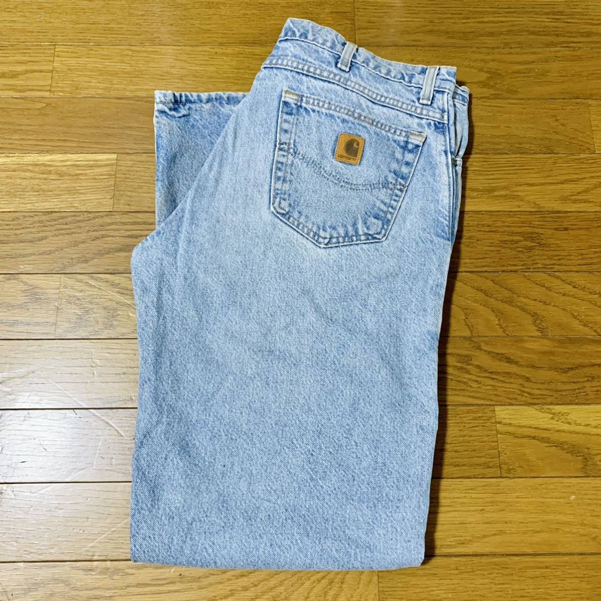 5857 carhartt カーハート デニムパンツ 裏地 チェック柄 革タグ W37 