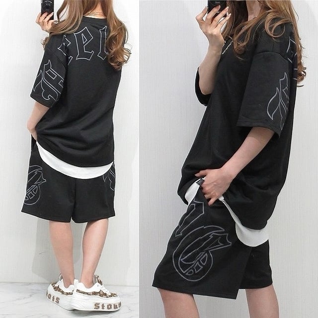SET UP】くり抜きロゴ バックロゴTシャツ＆ロゴハーフパンツ 上下