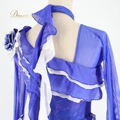 社交ダンス 衣装 セキネ SEKINE スタンダードドレス ドレス ワンピース 青 白 フリル レース フロート 競技 ダンス パーティ 発表会 ブルー系 ホワイト系 フレア スカート おしゃれ 上品 可愛い 競技用 舞台用 コスチューム レディース フェミニン 鮮やか 軽量