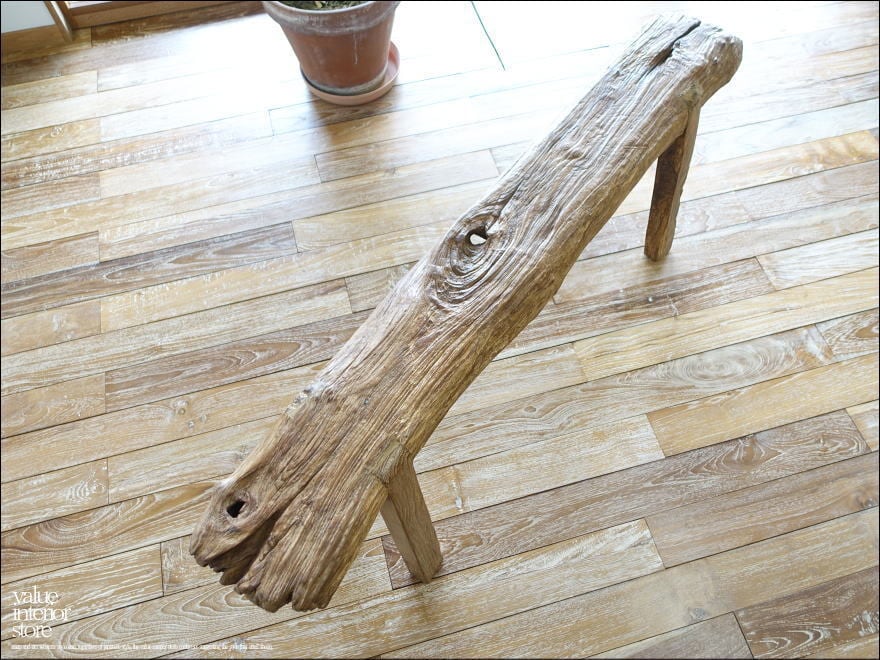 オールドチーク無垢材 プリミティブベンチAnk/138cm 長椅子 古材家具 一枚板 イス 椅子 ダイニングベンチ 世界三大銘木