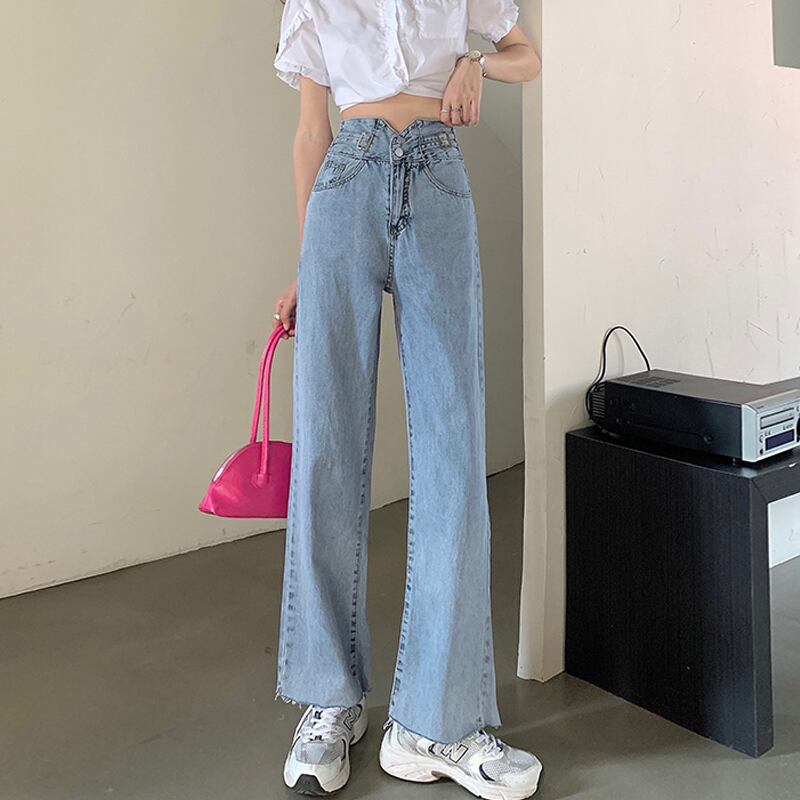 ワイドレッグジーンズ レディースサマー薄手スタイルルーズハイウェストウェストパンツ 夏物 ワイドパンツ 試着室83817309378