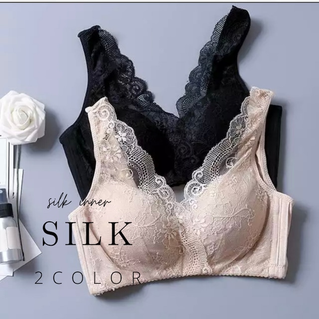 【お試し1点SALE価格】【silk】【3size/2color】Non-wire 　lace brassiere s164