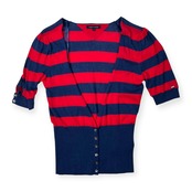 TOMMY HILFIGER トミー ヒルフィガー ボーダー柄 ハイゲージニット 半袖 カーディガン カットソー S /薄手/コットン