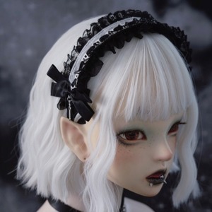 ブラックリボンクロスアクセホワイトブラックレースヘッドドレスカチューシャ（lli_3060）