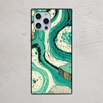 受注生産 iPhoneケース グリーンとベージュの流線マーブル｜抽象アート PABS071A