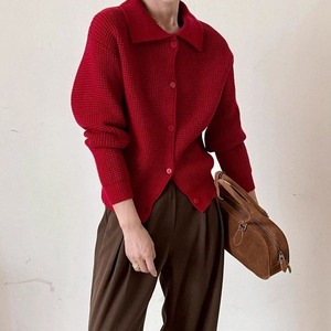 waffle knit polo cardigan   101607