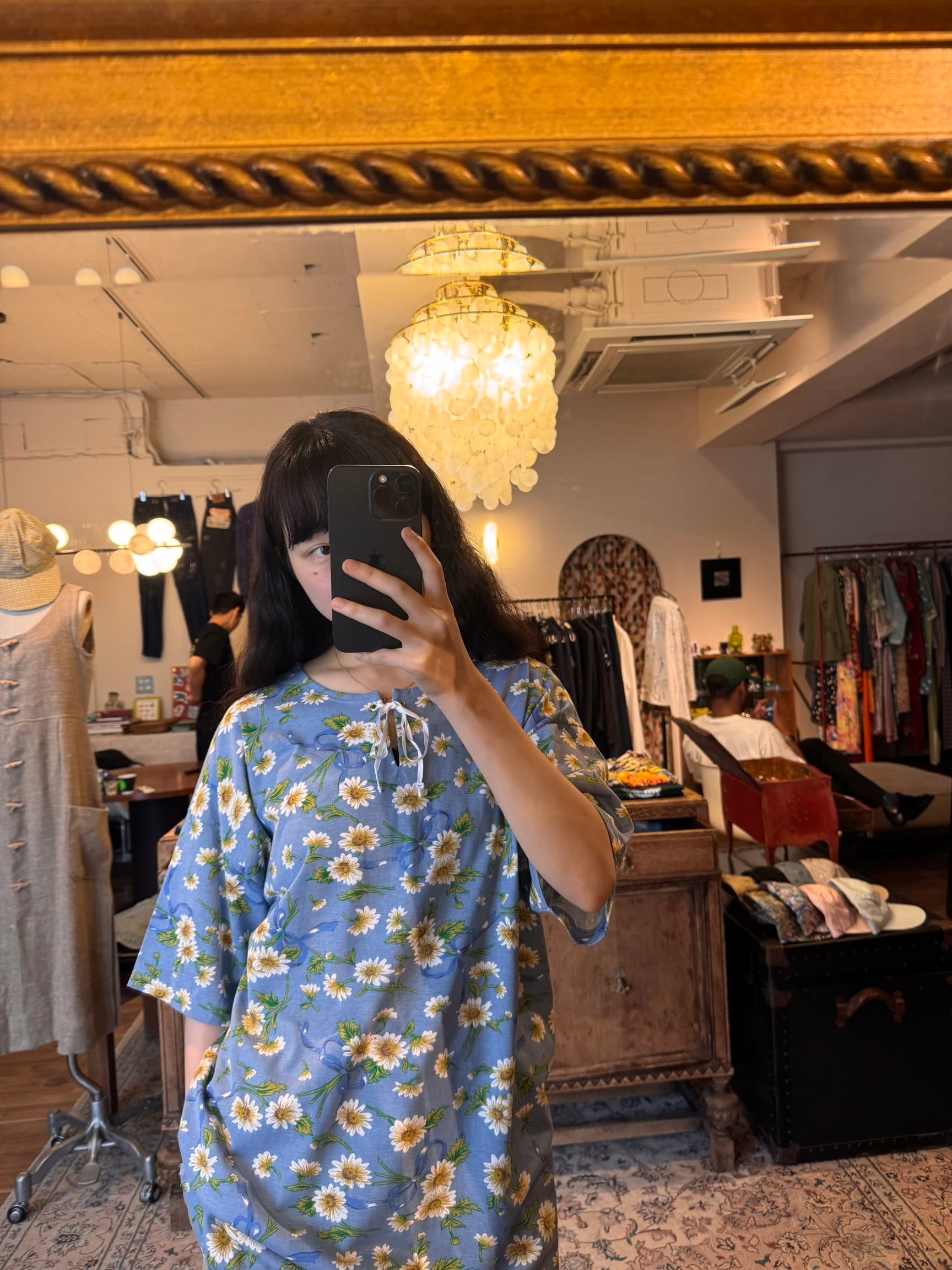 コットン花柄ブルーチュニック | DROOMTUIN_VINTAGE