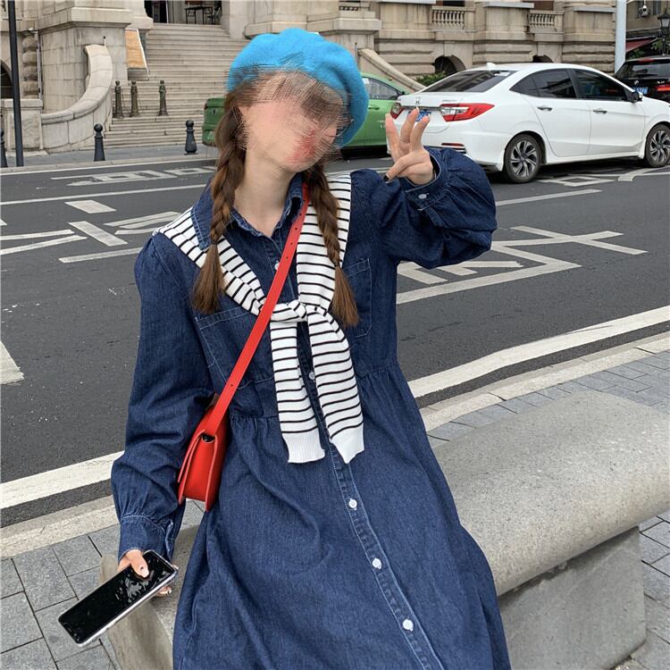 秋冬のアクセントに ブルー デニム ワンピース ストール ゆったりする カジュアル ロングセクション