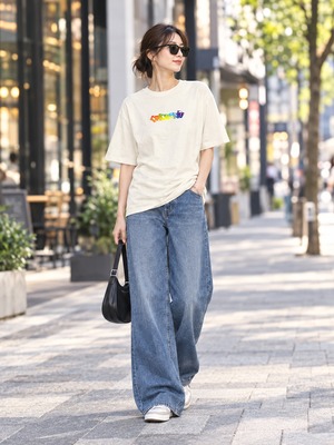 オーガニックコットンTシャツ　ナチュラル　レインボーロゴ