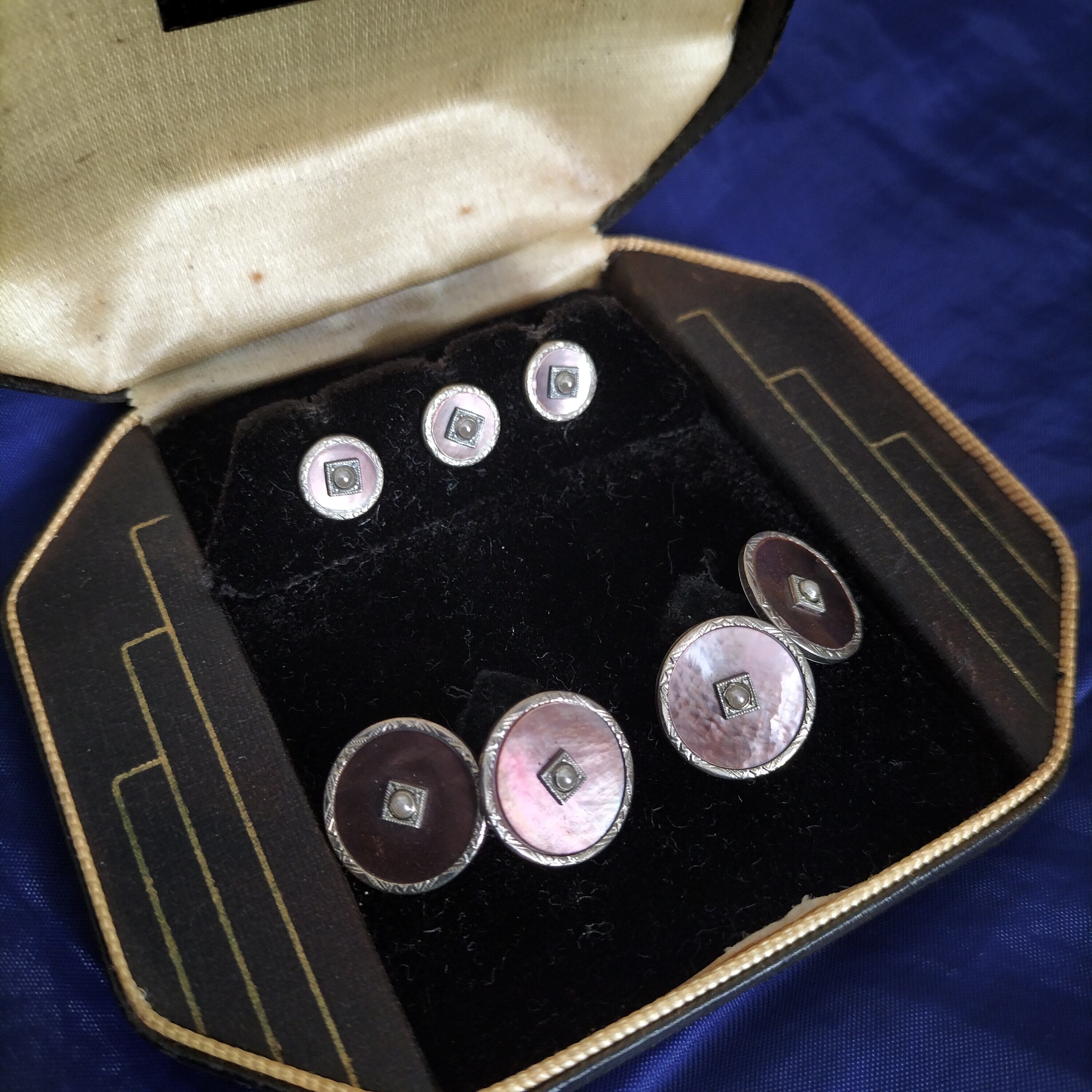 Vintage Art Deco Swank MOP Cufflinks and Studs Set