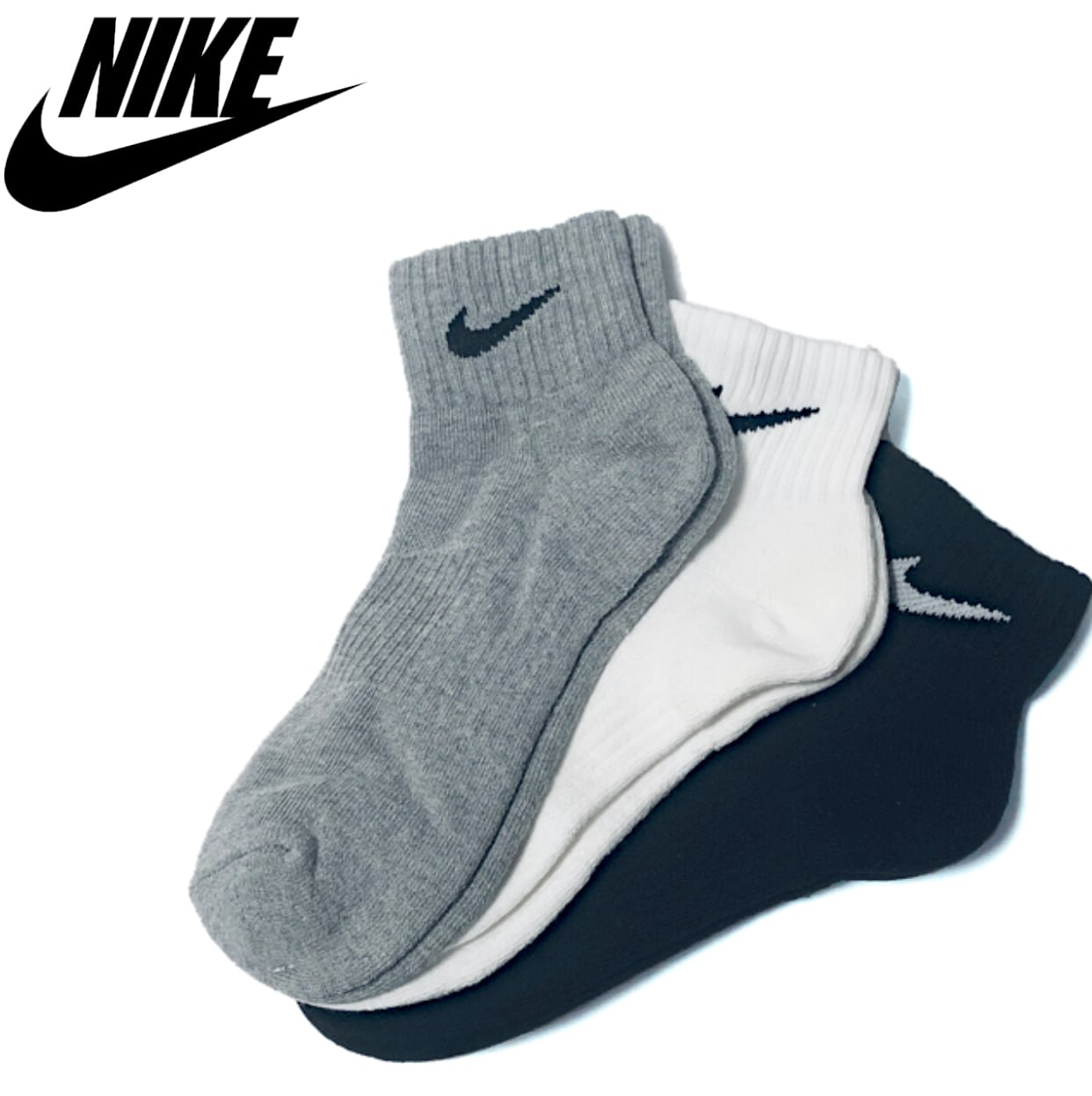 NIKE ナイキ アンクル クッション クォーター ソックス 3カラーセット/くるぶし/靴下/レディース/メンズ /ユニセックス/スニーカー/スポーツ/ウェア/靴/黒/白/グレー | MMMC