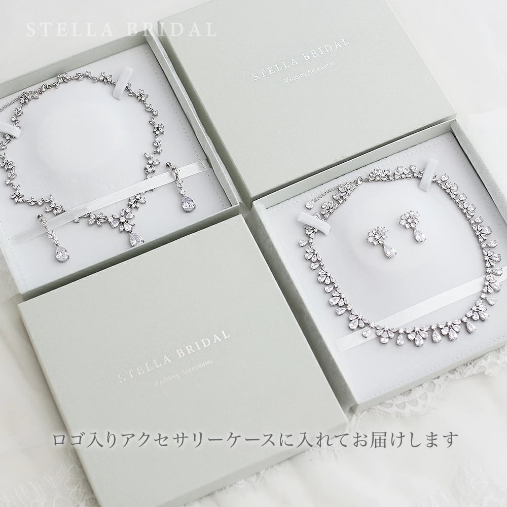 STELLA BRIDAL リーフモチーフ ネックレスセット キュービックジルコニア ウェディングジュエリー パヴェリーフ